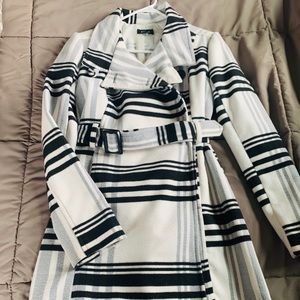 Classy Plaid Black and White Peacoat/Dress Coat